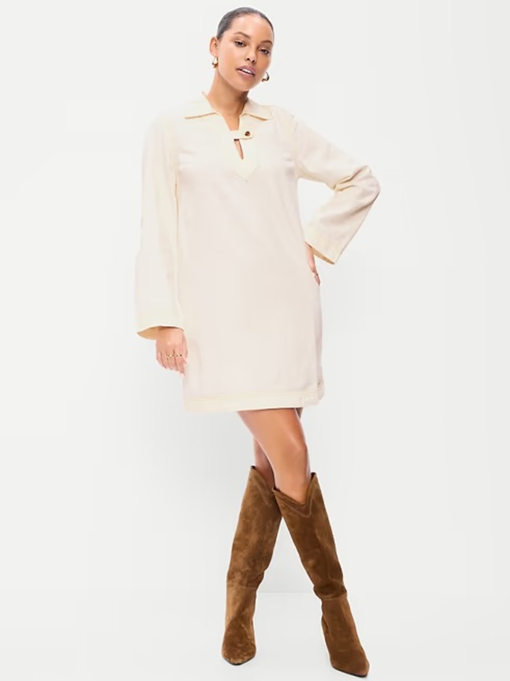 Old Navy Cream Button-Collar Mini Tunic Dress